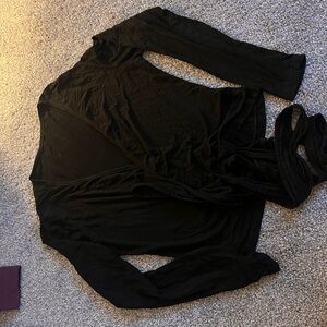 Black Long Sleeve Wrap Top